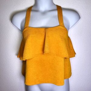 Madewell Mustard Yellow Two Layer Ruffled Halter Top size Medium